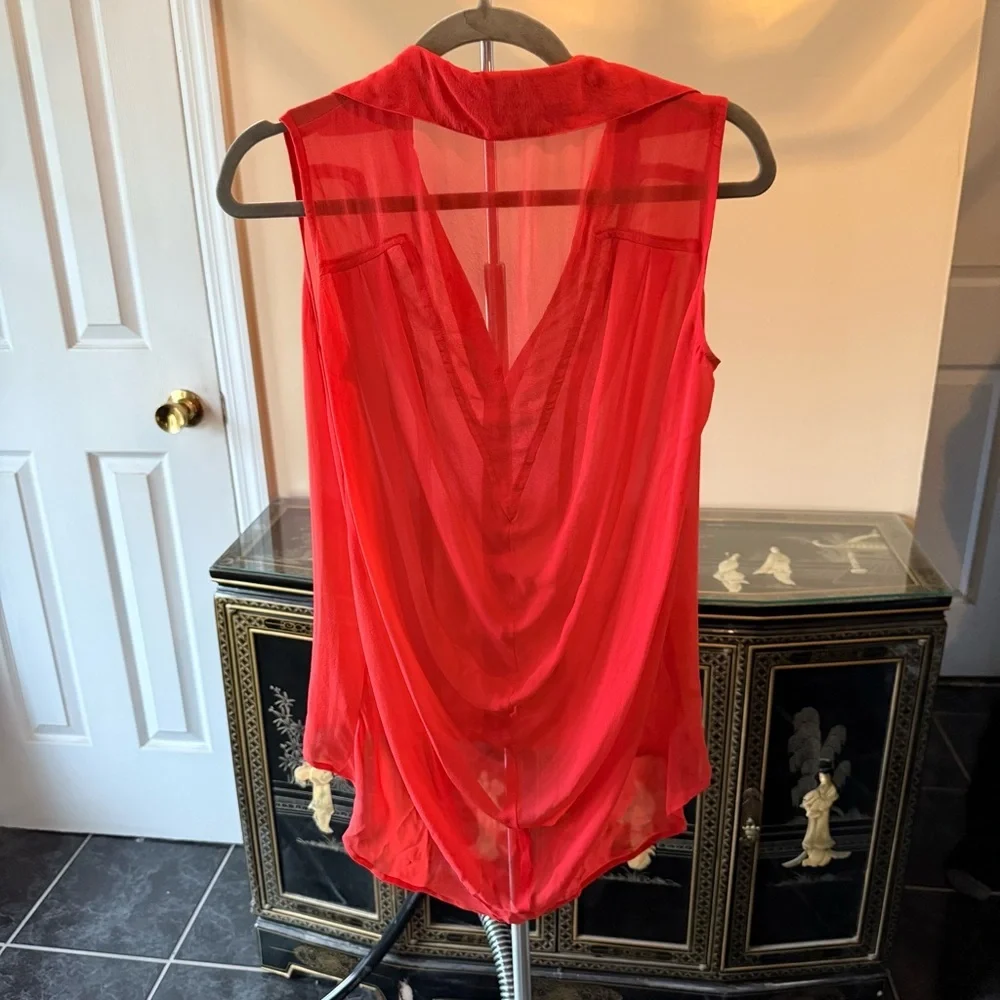 Red Sleeveless Sheer Blouse - Picture 2 of 4